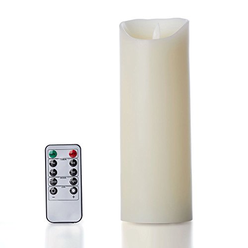glowiu Flameless Flickering Candles 9 Inch Moving Flame Real Wax Pillar Battery Candle with 10-Key Remote Multi-Function Ivory 325 x 9