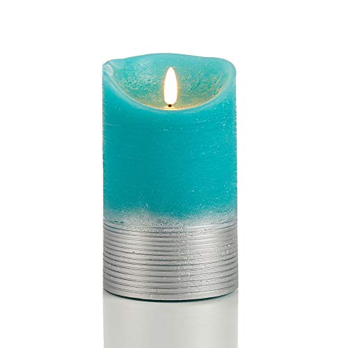 glowiu Flameless Flickering LED Candles Real Wax Pillar Battery Candle 35x59 Red 618Hrs Timer Rustic Finish with Silver Coating Rustic Blue