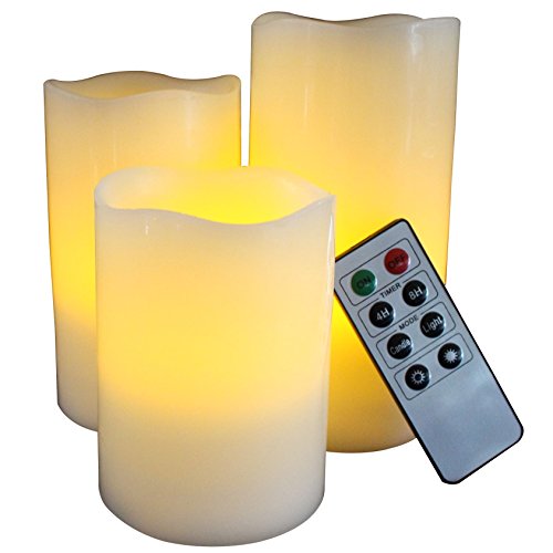 Led Lytes Battery Operated Flameless Unscented Ivory Waxamp Amber Yellow Flame Candles With Remote 3 Pack