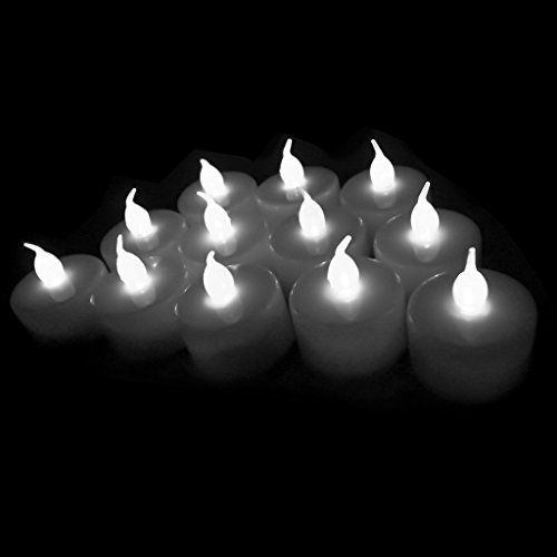 12-packs White, Led Plastic Tea Tealight Candles Lamp Flameless Shine Anniversary Wedding Party Restaurant Atmosphere