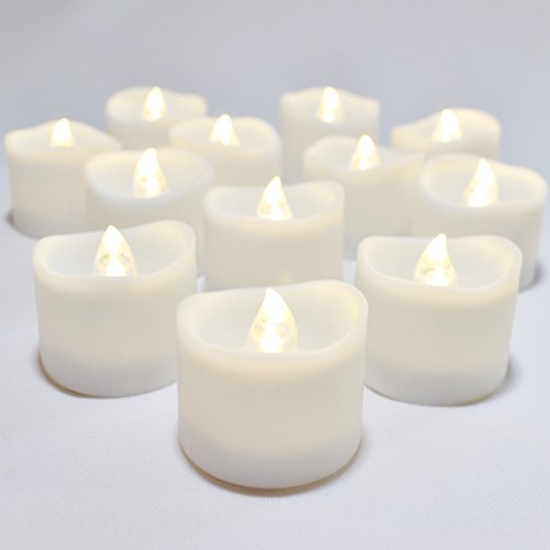Led Lytes Flameless Candles, Set Of 12 Battery Operated Tea Lights With 6 Hour Timer And Warm White Flame