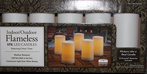 Set Of 5 White Flameless Indooroutdoor Candles - Featuring 5-hour Timer