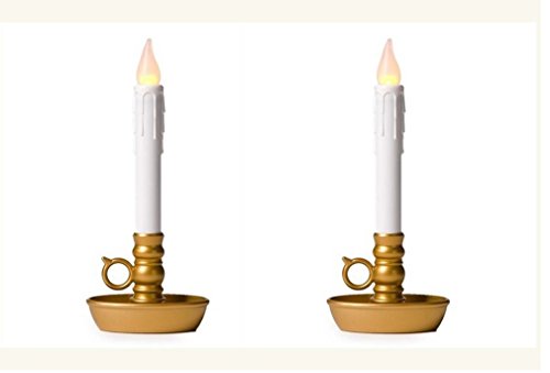 Lilys Home Battery Operated Single Window LED Candles with Timer Gold Base Set of 2