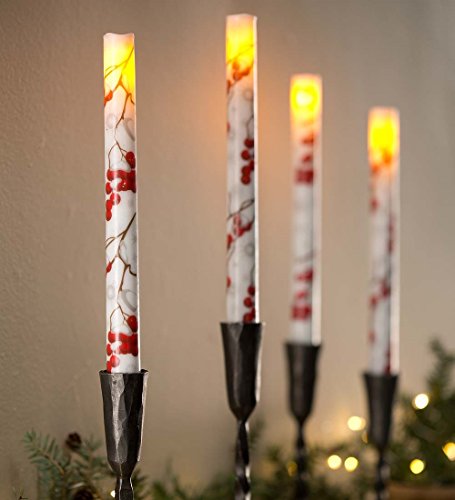 Flameless LED Winterberry Taper Candle Pair with Auto Timer