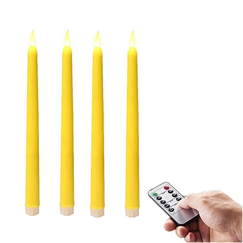 Nonno&ampzgf 10 Keys Remote Control Flameless Yellow Wax Taper Led Candles With Yellow Flickering For Candlelight
