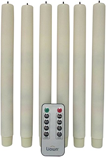 Set Of 6 Flameless Taper Candles By Pushwick From Liown 10 Inch Tapers Remote Timer And Batteries