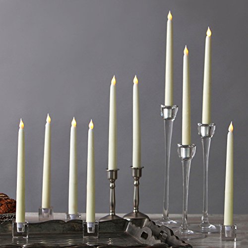 Set of 10 Smooth Ivory 10 Realistic Flameless Wax Vigil Taper Candles with Warm White Bright LEDs Batteries Included