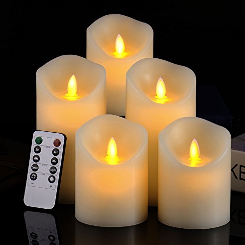 Pandaing Set Of 5 Realistic Moving Flame Real Wax Flameless Candles With 10-key Remote Control And 2 4 6 8 Hours