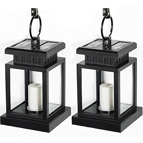 Pack of 2 LVJING Vintage Waterproof Solar Hanging Umbrella Lantern Led Candle Lights with Clamp for Beach Umbrella Tree Pavilion Garden Yard Lawn Outdoor Camping Hiking Fishing Black