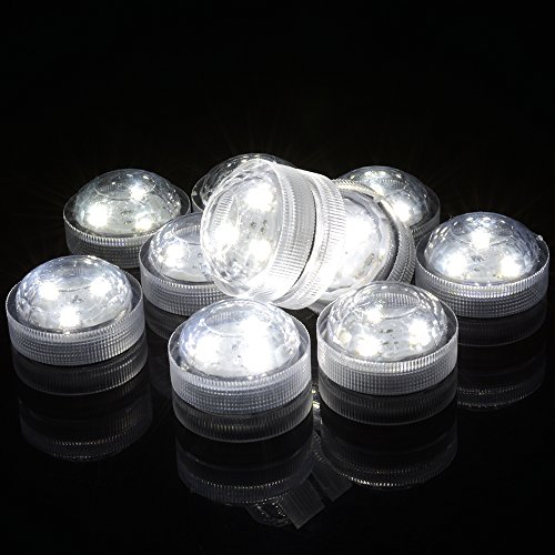 AGPtek 10PCS White Submersible Round LED Candle High Brightness Tea Vase Battery Light Outdoor Garden Pond Pool Bath Disco Bar Spa Tub Decoration Wedding Xmas Floral Decoration Candles