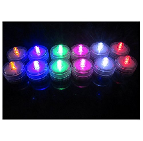 Livingly Light Home Decorations LED Tea Candles Bulb Battery Operated Flameless for Seasonal Festival Celebration Pack of 12 Electric Fake Candle in Multi-Color Flashing and Wave Open