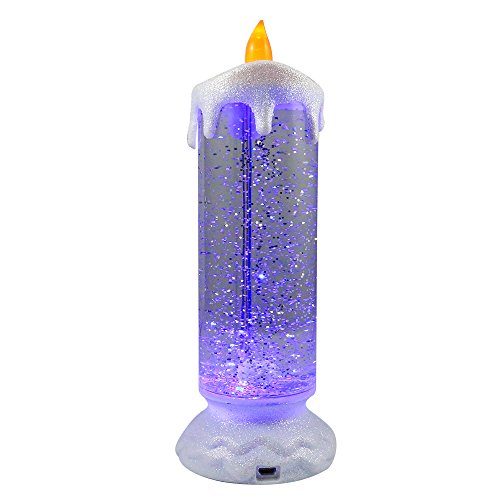 OKPOW LED Glitter Flameless Candle Snow Globe White Water Spinner Swirling Colorful Candle Light USB Candle Light Battery Operated LED Candle Light Decoration