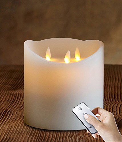 6 Inch 3 Wick Flameless Moving Wick Ivory Large Candles Real Wax Pillar Candle With Timer Remote Included