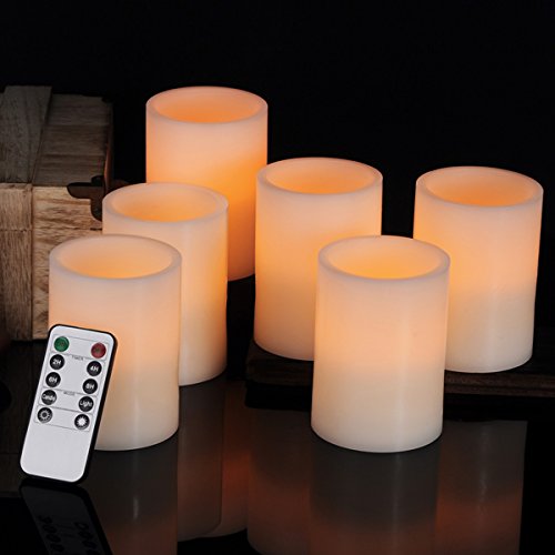 Calm-life Classic Pillar Real Wax Flameless Led Candles 3&quot X 4&quot With Timer 10-key Remote Control Feature Ivory