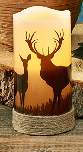 Pack of 4 Country Rustic Deer LED Lighted Wax Flameless Pillar Candles with Timer 6