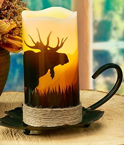 Pack of 4 Country Rustic Moose LED Lighted Wax Flameless Pillar Candles with Timer 6
