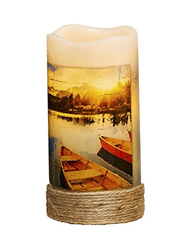 Pack of 4 Nautical Canoe LED Lighted Wax Flameless Pillar Candles with Timer 6