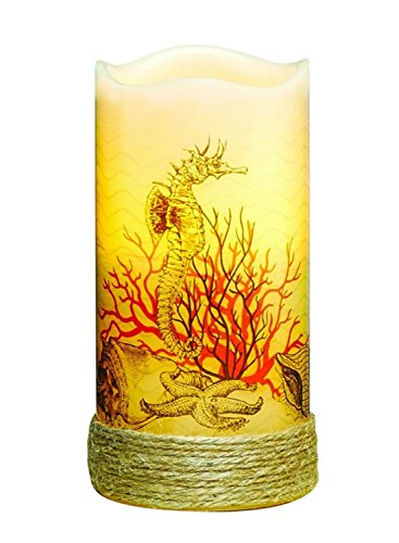Pack of 4 Nautical Seahorse LED Lighted Wax Flameless Pillar Candles with Timer 6