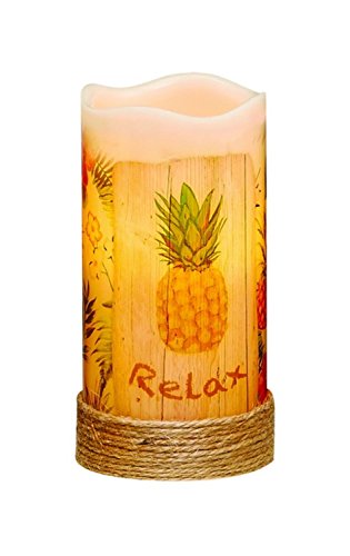 Pack of 4 Tropical Relax LED Lighted Wax Flameless Pillar Candles with Timer 6