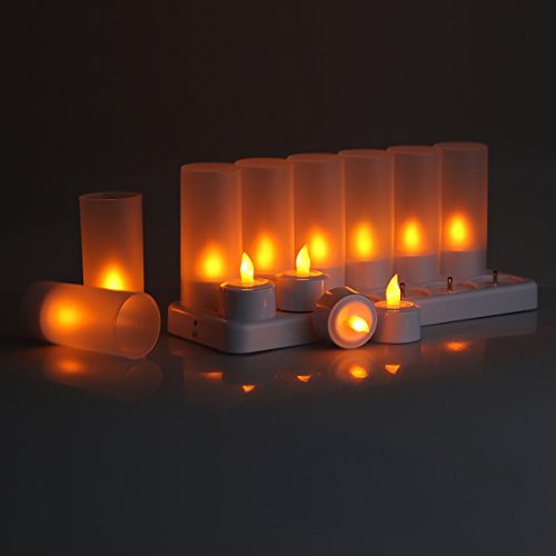 LED candle light Flameless Tea Light with 12 Rechargeable Frosted Holder Battery Operated Candles Amber color