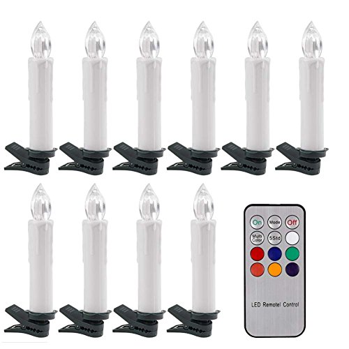 YK Set of 10 Led Candle Light RGB Flameless Flickering Candle Light with Remote Control and Detachable Clip for Bedroom Wedding PartyBattery not included