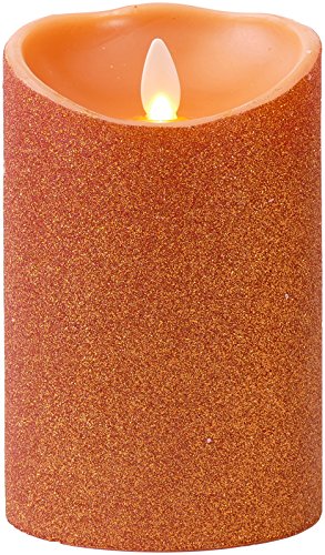 Halloween Flameless Glitter Candles featuring Moving Flame Technology by Liown Unscented LED Candle with Timer 35x5 Orange Glitter
