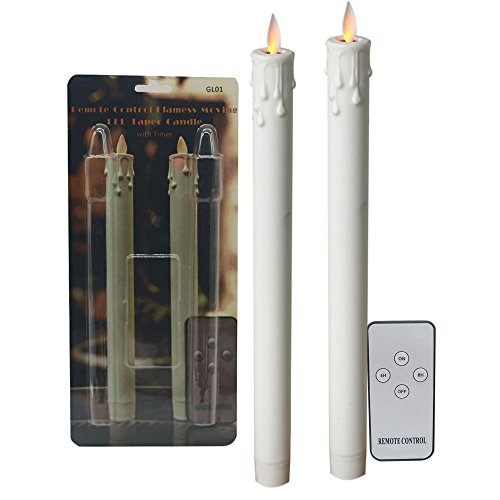Set Of 2 Decoration Remote Control Included Moving Wick Flameless Taper Candles With Tear Dripivory