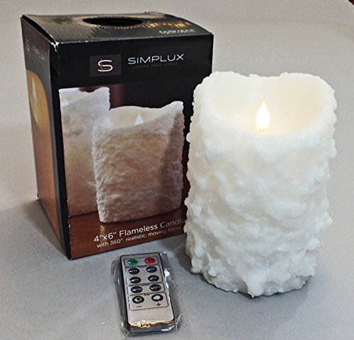 Simplux 4x6 inch LED White Textured Safe Flameless Candle with Moving Flame and Remote
