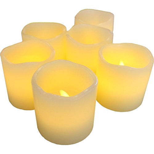 Led Lytes Flameless Candles Battery Operated Votive Set Of 6 - 2&quotx 2&quot Ivory Colored Wax And Amber Yellow Flame