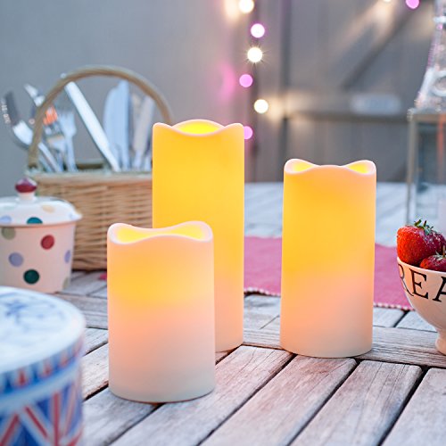 Set Of 3 Outdoor Battery Operated Led Flameless Candles With 6 Hour Timer