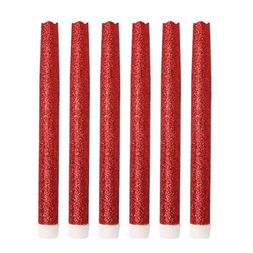 9 LED Flameless Dripless Led Taper Candles with Timer Function Battery Operated Christmas Candle Set of 6 Red Glitter