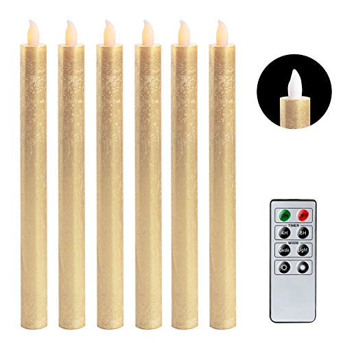 DRomance LED FlamelessTaper Candles Flickering with Remote and Timer Battery Operated Taper Candles Gold Real Wax Christmas Decoration078D x 964H