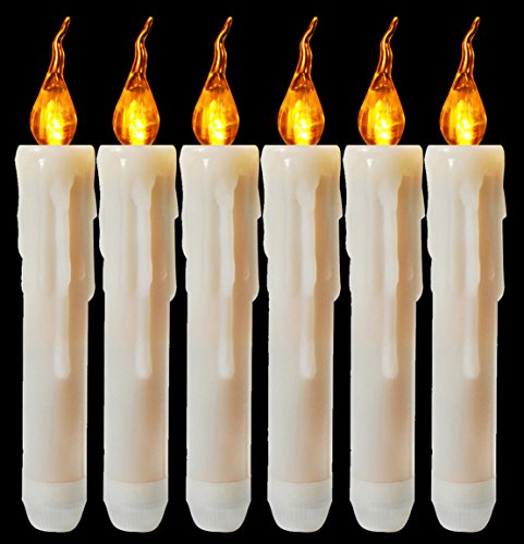 Flameless Yellow Flickering Led Taper Candle Battery Operated Vivid Fake Wax Dipped Amber Flicker Led Small Candles for Christmas Halloween Warm Glow Window Votive for Candlesticks Table Decor 6 Pack