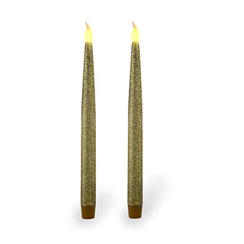 Furora LIGHTING Gold LED Taper Candles Flameless Taper Candles Battery Operated Taper Candles Electric Flickering and Dripless Led Candlesticks with 6 Hour Timer Function - Gold Pack of 2