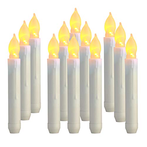 Homemory 69 LED Battery Operated Taper Candles Flickering Flameless Tapered Candlesticks Set of 12 Dripless Warm White LED Handheld Canles Lights for Church Wedding
