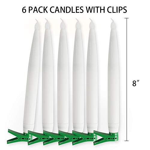 Horeset Flameless Electric Taper Candles Ivory Warm White Remote Controlled Battery Operated Taper Candles and Holders Christmas Decorations Indoors Home Seasonal Celebration Pack of 6