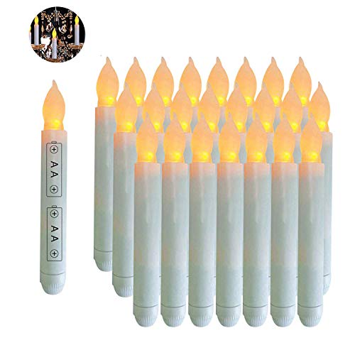 Micandle 24Pcs Led Flameless Taper CandlesBattery Operated Amber Flickering LED Taper Candles Wax Dripped Electric Window Taper Candles Fits Most CandleholderBattery not includ