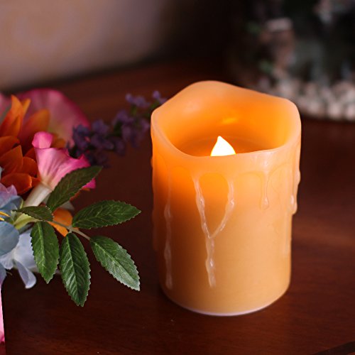 Home Impressions Battery Operated Flameless Real Wax Pillar Led Candle With Timer Honey