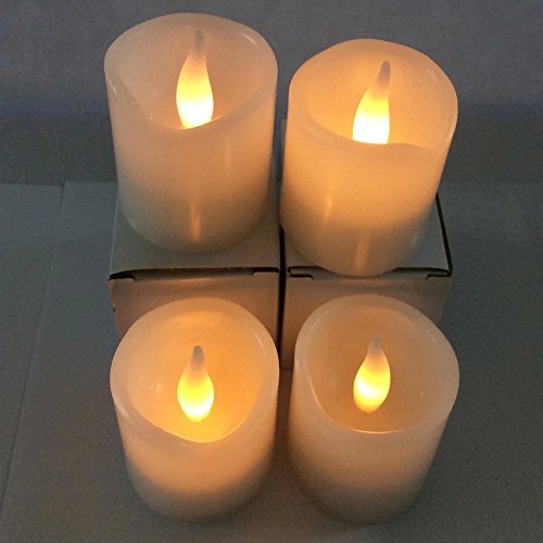 Real Wax Battery Operated Flameless Candles Flickering Amber Yellow Flame Candles Box Of 4 Wedding Decorations