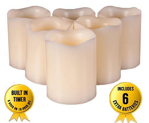Six Real Wax Votivesbattery-operated Flameless Flickering Led Unscented Candles For Indoors Outdoors with Timing