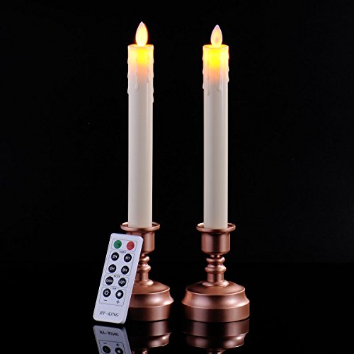 Flameless Window Candles 12.8" Realistic Moving Flame Taper Candle Lights With Candlestick Holders, Remote Control