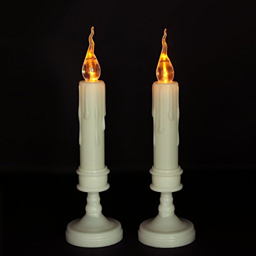Youngerbaby 82 Amber Yellow Flameless Flickering Tpaer Candle with Holder Realistic Candlestick for Thanksgiving Christmas Birthday Party Home Decor-Set of 2Romantic Removable Base