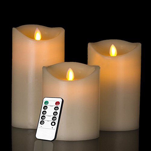 Heiokey® Electronic Led Candle Set Of 3 (4" 5" 6") Real Wax Moving Wickess Led Flameless Candles Pillar Lights