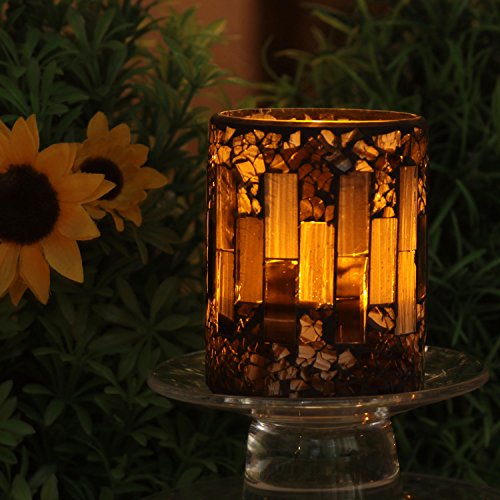Home Impressions Strip Pattern Crack Mosaic Glass Flameless Pillar Led Wax Candle Light With Timer, Multi Color