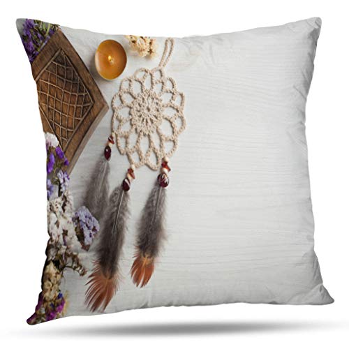 Kutita Dreamcatcher Decorative Pillow Covers Wooden Box and Beige Dream Candle Flowers Valentines Day Christmas Throw Pillow Decor Bedroom Livingroom Sofa 18X18 inch
