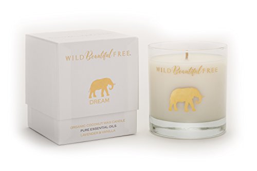 Wild Beautiful Free Lavender and Vanilla Organic Aromatherapy Candle with Pure Essential Oils for Stress Relief and Sleep - Dream Elephant Luxury Candle