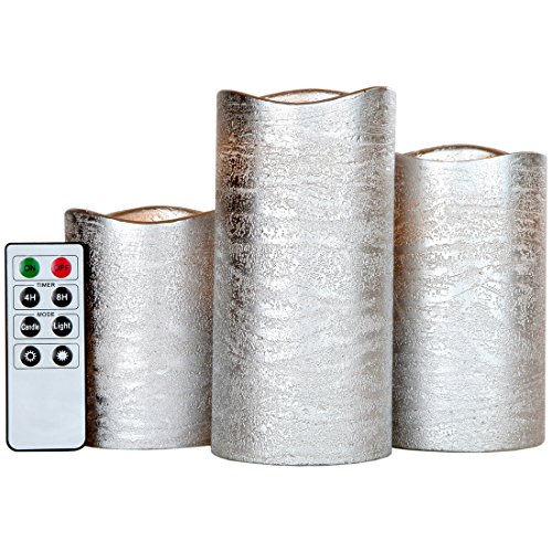 Lilys Home Everlasting Flameless LED Candles With Remote and Timer Set of 3 Candles - Silver