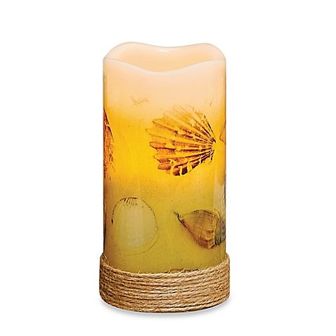 Seashells Flameless Pillar Candle with LED and Timer
