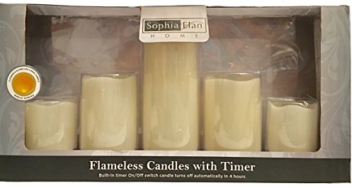 Sophia Elan Home Flameless LED Candles with Timer Set of Five Vanilla Scented