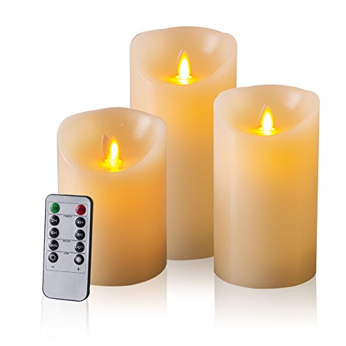 Flameless Candles 5 6 7 Set of 3 Dancing Flame Real Wax LED Candles 2 CC batteries 2 4 6 8 Hours Timer Function and 10-key Remote Control - Milool